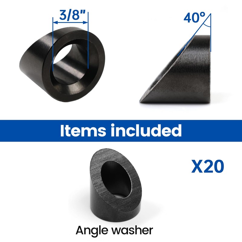 Muzata 20 Pack 3/8" ID Black Cable Railing Angle Washer