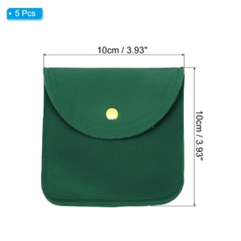 PATIKIL 10x10cm Jewelry Pouches with Snap Button, 5 Pack Velvet Jewelry Pouches Portable Soft Storage for Necklace Bracelet Earring Watch Rings Brooch, Dark Green