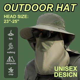 Wide Brim Sun Hat with Removable Neck & Face Flap – UPF 50+ UV Protection Safari Hat for Men & Women (US, Alpha, One Size, Army Green)