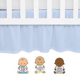 Ligth Blue Crib Skirt Dust Ruffle, 100% Natural Cotton-Nursery Crib-Toddler Bedding Skirt for Baby Girls or Boys, 14" Drop