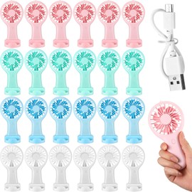 Woanger 24 Pack Mini Powerful Handheld Fan Bulk 3 Speed USB Rechargeable Small Desk Fan Summer Gift for Wedding Beach Outdoor Women Eyelash (White,Pink,Blue,Green)