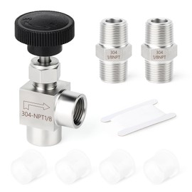 TAISHER 1PCS 304 Stainless Steel 90 Degree Needle Valve 1/8" Female NPT For Flow Control Water Gas Oil With Nipple