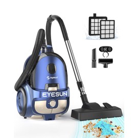 Bagless Canister Vacuum Cleaner,1600W Powerful High-Suction Bagless Canister Vac with 4.5QT Dust Cup,Pop-N-Go Brush,HEPA Filter,Dual Motors&4 Cleaning Tools,Perfect for Low-Pile Carpets&Hard Floors