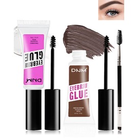 Eyebrow Gel Set with Brow Tool-Waterproof Medium Brown Tinted Eye Brow Gel & Clear Brow Setting Glue,Longlasting Brow Tinting Gel Brow Filler for Eyebrows,Christmas Makeup Gift Kit for Women-01+03