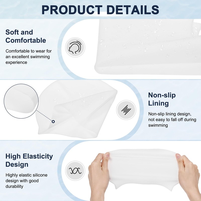 M METERXITY 6-Pack Silicone Swim Cap, 7.3" Opening 7.9" H