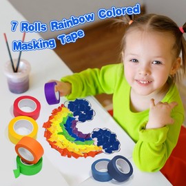 Colored Masking Tape 7 Roll Pack, 298 Ft x 1 Inch Wide Colorful Painters Tape, Rainbow Color Paper Tape for Kids Arts & Crafts DIY Decorative Labeling or Coding Classroom School Supplies, 99 Yard