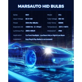Marsauto D1S HID Bulbs, 66144 66140 85140 85415 (85415C1) for HID Replace, 35W 6000K Cold White Xenon Bulb, Plug and Play, Pack of 2