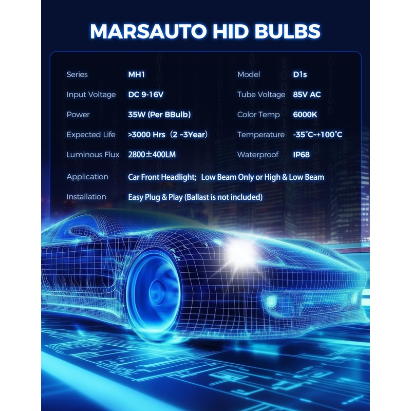 Marsauto D1S HID Bulbs, 66144 66140 85140 85415 (85415C1) for
