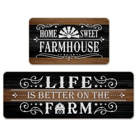 Livcoz Home Sweet Farmhouse Kitchen Rugs Set of 2, Life is Better on The Farm Floor Mats Home Decor, Vintage Door Mat Decorations - 17x29 and 17x47 Inches