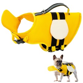 Little Bean Dog Life Jackets Vest Adjustable Swimming Safety with Superior Buoyancy and Rescue Handle for Small Medium Big Dog Boating (yellow bee, S)