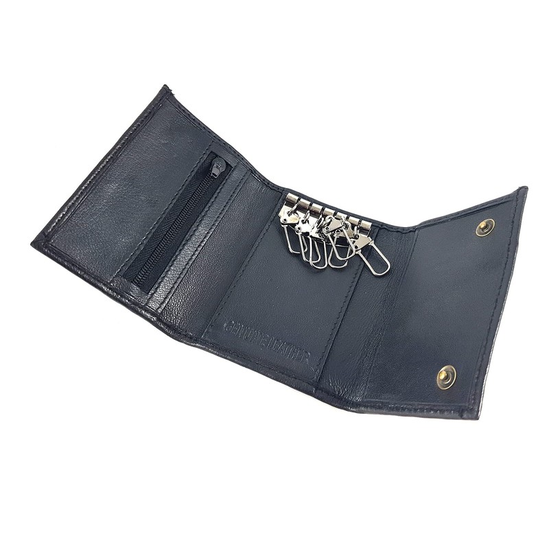 Black Leather Key Holder/Key Case Wallet Key Ring Soft Nappa