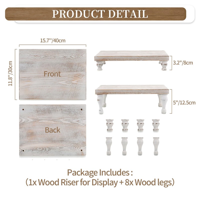 Hanobe Wooden Riser Decorative Tray: Farmhouse Wood Pedestal Display Stand