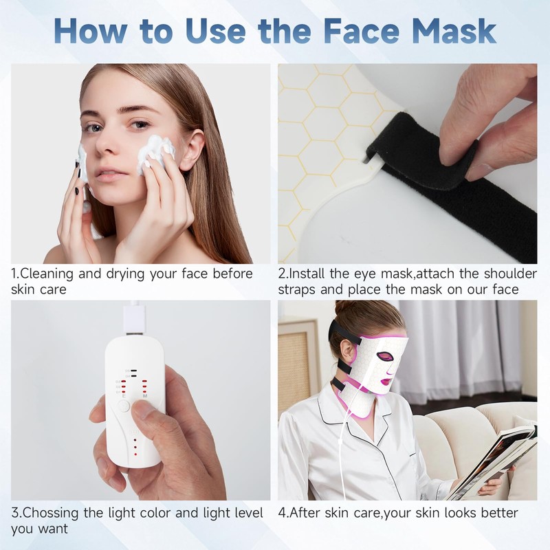 LED Face Mask with 7 Colours, Red Light Mask Face