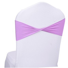 MDS Pack of 250 Spandex Chair Sashes Bows Elastic Stretch Dining Chair Bands Ties Without Slider Buckle Universal fits for Wedding Baby Shower Birthday Party Banquet Event Decoration - Light Purple