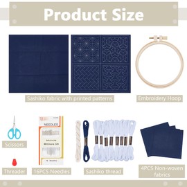 FREEBLOSS 4 Set DIY Sashiko Coasters Kit with Instructions Pre- Printed Sashiko Kit for Beginners Practice Embroidery Kit