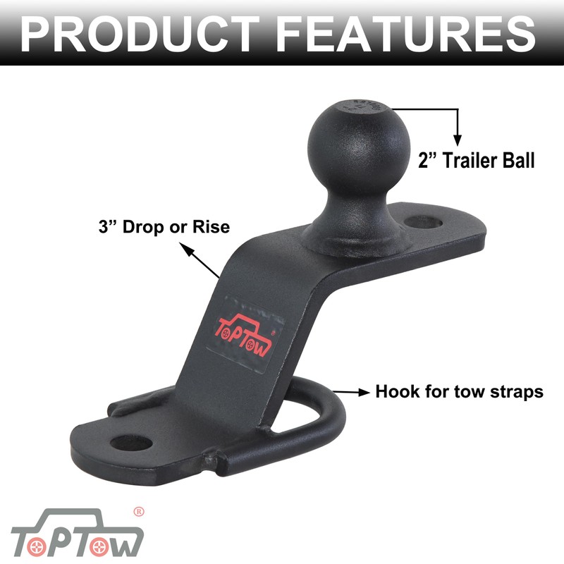 TOPTOW 64008 ATV/UTV 3-Way Hitch Adapter with 2 inch Ball,
