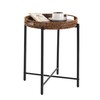 JYXIN 16.5in Round Rattan Side Table with Wooden Top，Small Round