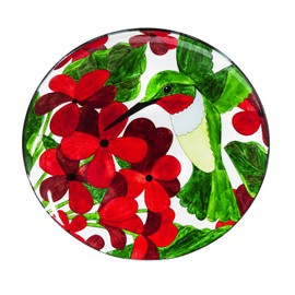 Evergreen Garden Beautiful Summer Hummingbirds Glass Bird Bath with Stand - 16 x 16 x 2 Inches Fade and Weather Resistant Outdoor Decoration for Homes, Yards and Gardens