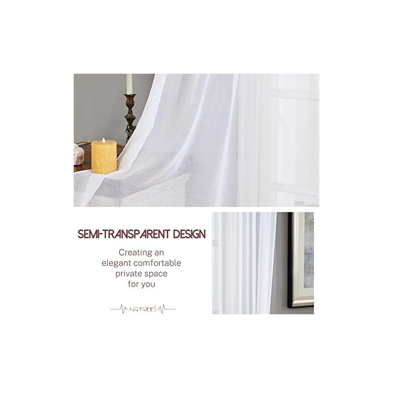 MRTREES Kitchen Net Curtains for Windows 45 Drop, White Sheer