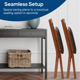 MECO MECO Stakmore True Mission Wooden Folding Chairs with Padded Seats, Set of 2 - No Assembly Foldable Dining Chairs, Steel Folding Mechanism, Upholstered Cushion, Space-Saving, Fruitwood Frame