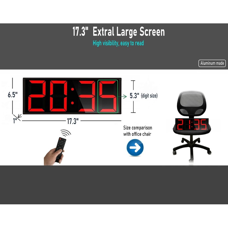 Boyiit 17.3'' Extra Large Home Gym Timer Clock, Programable Workout