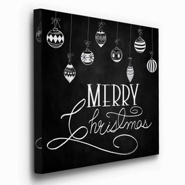 Renditions Gallery Merry Christmas Ornaments Wall Art, Charming Winter Artwork, Black & White Chalkboard Look, Premium Gallery Wrapped Canvas Decor, Ready to Hang, 24 in H x 24 in W, Made in America