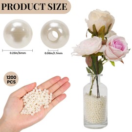 Pack of 1200 White Artificial Beads, 6 mm Small Beads with Holes for Jewellery Making, Bracelets, Necklaces, Hair, Crafts, Decoration, Vase Fillers (1200)