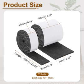 uxcell Felt Strips with Adhesive Backing, 2 Rolls 4/5" & 2" x 30" Adhesive Felt Strips Anti Scratch Self-Stick Pads for Protecting Hardwood Floor, Black