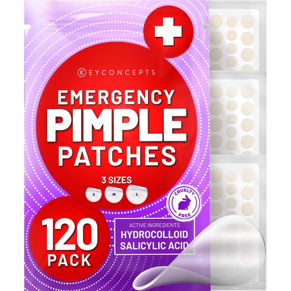 KEYCONCEPTS Pimple Patches (120 Pack), Salicylic Acid Acne Patches with Tea Tree Oil - Pimple Patches for Face - Zit Patch and Pimple Stickers - Salicylic Acid Acne Dots for Acne - Zit Patches