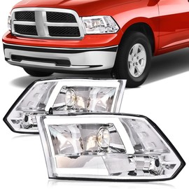 PIT66 LED DRL Headlights Compatible with Dodge Ram 1500 2009-2018/Fit Dodge Ram 2500 3500 10-18 Head Lamps (Only Fit Quad Models,Not Fit Dual Beam/One Hole),Clear lens Chrome Housing Clear Reflector