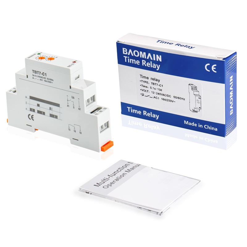 Baomain Multi-Function Time Relay, 16A Delay OFF SPDT, DIN Rail
