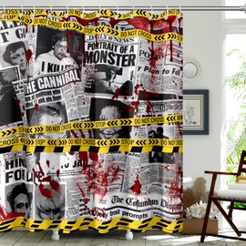 Killer Shower Curtain Waterproof Fabric Polyester Home Culture Cloth Fabric Murder Scene Party Funny Decorative Bathroom Decor 72''x 72'' Set with Hooks