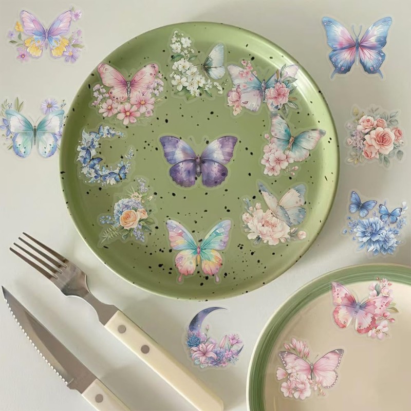 50 Pcs Butterfly Stickers Set – Elegant Floral and Butterfly