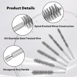 6 PCS Stainless Steel Bore Brush Set, Wire Brush for Drill, Cleaning Steel Brush with 1/4 inch Hex Shank Handlefor Power Drill Washing Polishing Tools