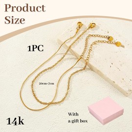 BelleVive 2 Piece 14-Carat Gold-Plated Anklets for Women, Waterproof, Layered Thin Herringbone Anklets, Tarnish-Resistant Stainless Steel