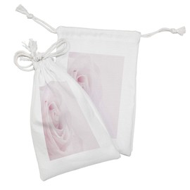 Ambesonne Rose Fabric Pouch Set of 2, Pink Rose Close up with Soft Blur Focus Fresh Fragile Fragrance Smell Valentine's Day, Small Drawstring Bag for Toiletries Masks and Favors, 9" x 6", Pale Pink