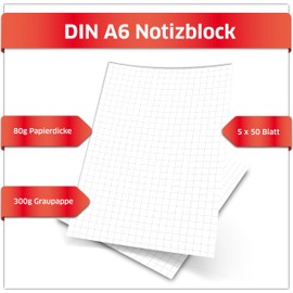 Primus Print Notepads, Set of 5, A6 Squared, 80 g Paper, Writing Pad, Available in Set (5, Squared)