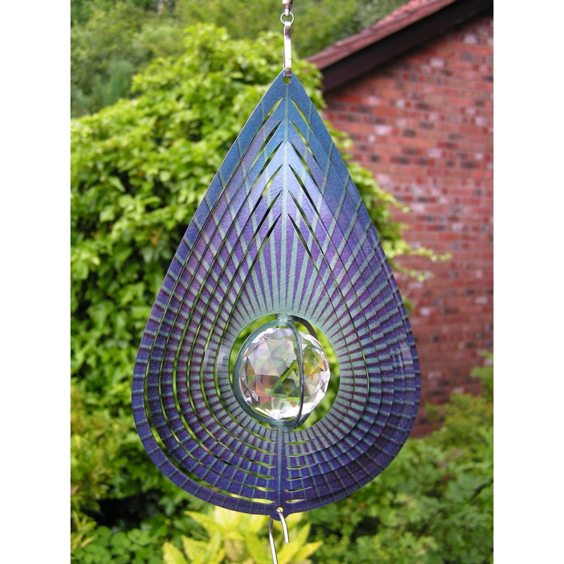 Iron Stop 7.5"/19cm Indigo Teardrop/Raindrop Crystal Wind Spinner + Hook