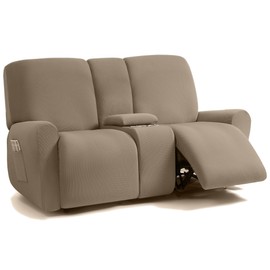 ULTICOR Jacquard Design Reclining Loveseat with Middle Console Slipcover, 8-Piece Stretch Sofa Covers, 2 seat Loveseat Recliner Cover, Washable (Taupe, Loveseat with Console Recliner Cover)