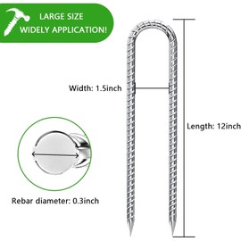 12-Inch U-Shaped Rebar Tent Stakes (4-Pack) – Heavy-Duty Ground Anchors for Outdoor Tents, Tarps, Canopies & Shelters – Windproof, Corrosion-Resistant – Gardening, Camping, Beach, Decorative Stakes
