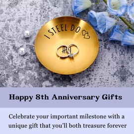 8th Anniversary Bronze Gifts for Women Men - Bronze 8 Year Anniversary Wedding Gifts for Couple Husband Wife - Christmas Birthday Present for Women Men - Happy Aniversario 4" Ring Holder Jewelry Trays