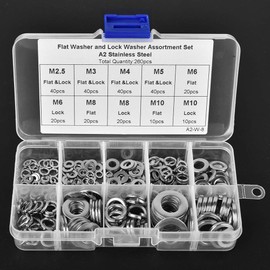 Flat Washers, 260 PCS, Spring Washers, Flat Washers, Spring Washers, M2.5, M3, M4, M5, M6, M8, M10, Easy Installation, High Hardness, Conductive, For Fixing