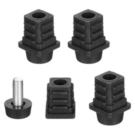 sourcing map 4 Set Leveling Feet, M6x16x16mm Plastic Adjustable Furniture Leg Leveling Square Tube Insert Screw-in Glide Levelers for Table Chair Furniture, Black