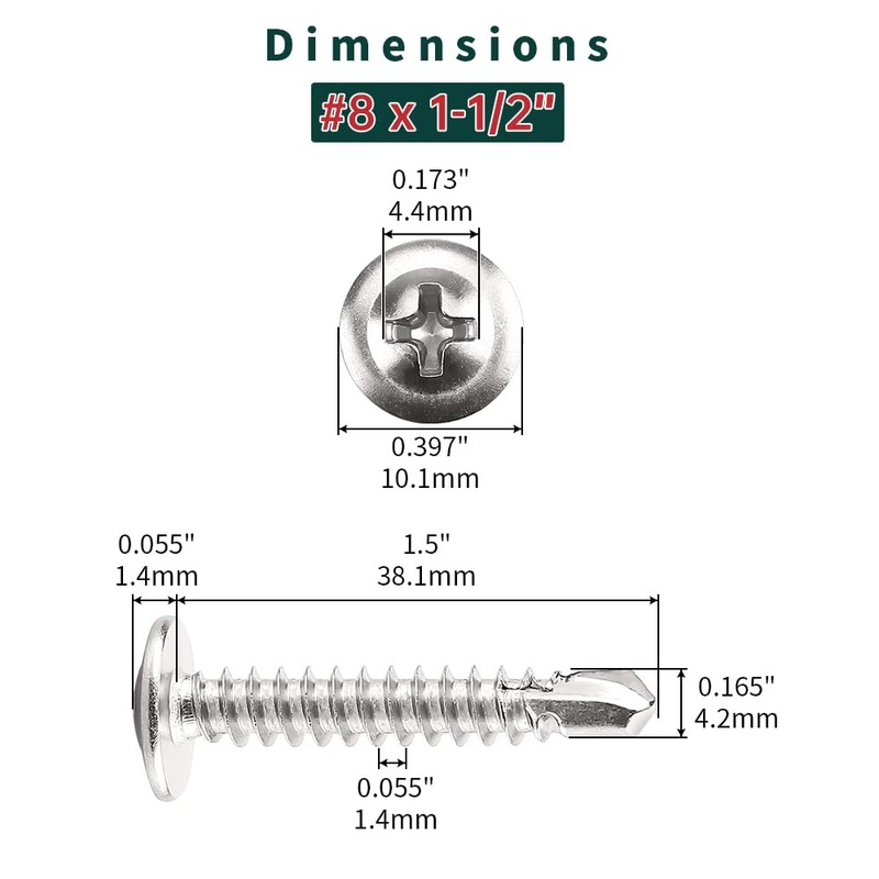 #8 x 1-1/2" Phillips Wafer Head Sheet Metal Tek Screws