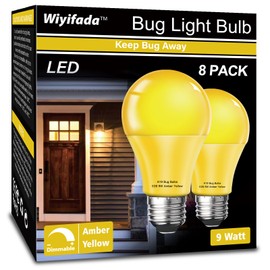 Wiyifada LED Bug Light Bulbs Outdoor 8 Pack,Dimmable 9W Amber Yellow Bug Light Bulbs, 100W Equivalent,A19 Bug Lights for Outside, Bedroom, Hallway Porch Light