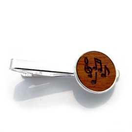 Music Notes Tie Clip, Wooden Tie Bar, Mens Necktie Clasp Clip Clamp Pin, Engraved 5th Anniversary Wedding Present, Gift for Dad, Groomsmen, Usher, Birthday, With Gift Box