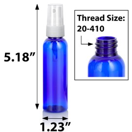 JUVITUS 2 oz Cobalt Plastic PET Slim Cosmo Bottle (BPA Free) with White Fine Mist Sprayer (12 Pack)