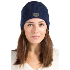 Peerless Embroidery Chicago Windy City Est. 1837 Ribbed Beanie Hat Grey Leatherette Patch Navy
