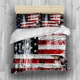 REALIN Stars and Stripes Duvet Cover Set Vintage Bedding Red White Blue Bed Sets 2/3/4PCS Quilt Covers/Sheets/Pillow Shams,Twin/Full/Queen/King (F,Twin-172x218cm-4PCS)
