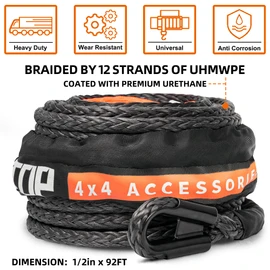 ALL-TOP Synthetic Winch Rope Cable, 1/2" x92ft, 31500LBS Winch Replace Line with Protective Sleeve for Offroad Vehicle SUV Truck